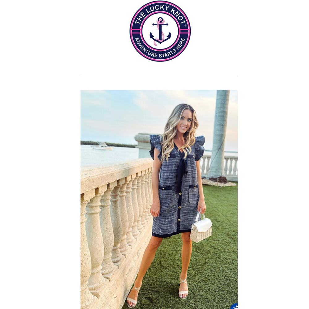 TWEED BOW BUTTON DRESS, NAVY SZ XL NEW W TAGS. Sold out style! 🎉